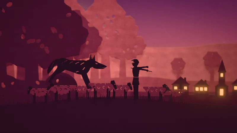 The Boy Who Cried Wolf, illustrated as a paper-cut lightbox