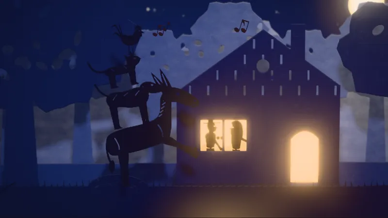 The Bremen Town Musicians, illustrated as a paper-cut lightbox