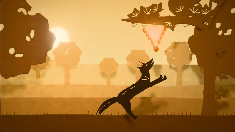 The Fox and the Grapes, illustrated as a paper-cut lightbox