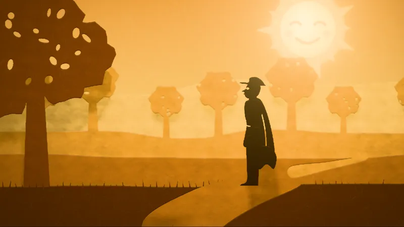 The North Wind and the Sun, illustrated as a paper-cut lightbox