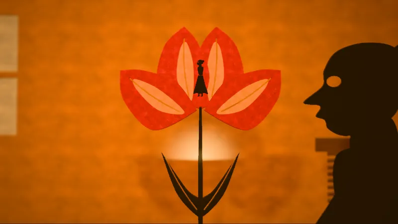 Thumbelina, illustrated as a paper-cut lightbox